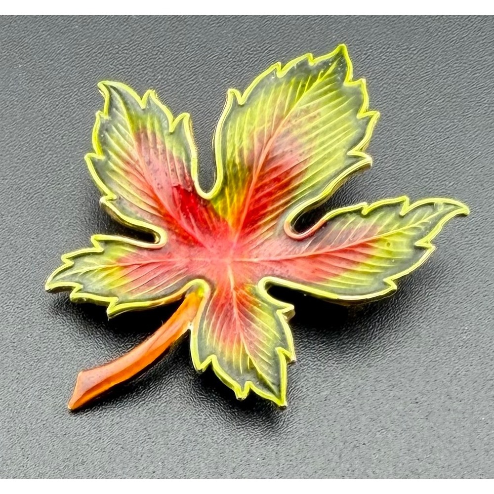 Original by Robert Brooch Pin Green Red Vintage Enamel Maple Fall Leaf Botanical